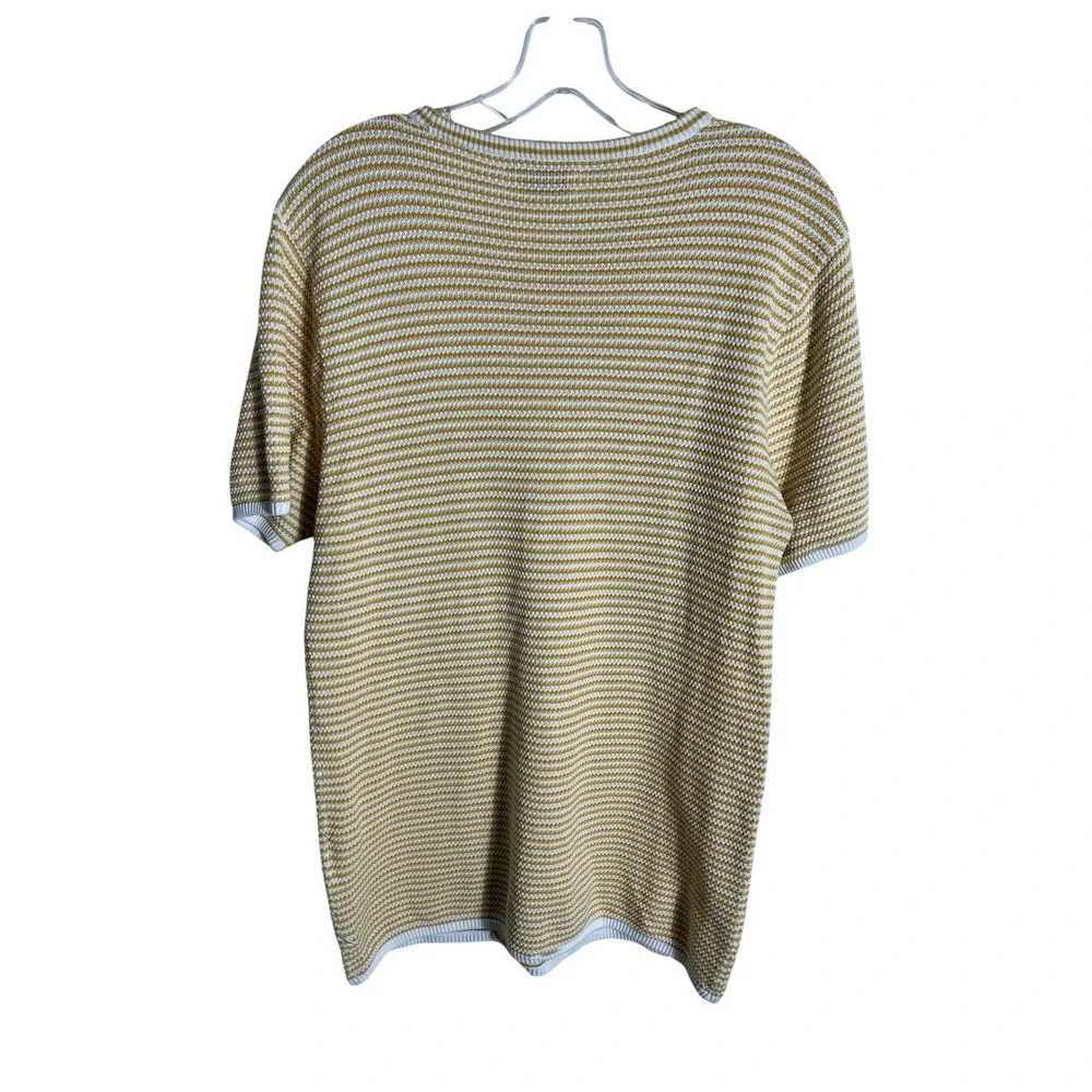 SATURDAYS NYC Short Sleeve Mustard Yellow Striped Cotton Knit Sweater Tee